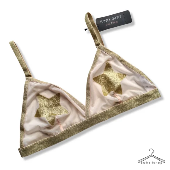 NWT Bras nThings 14 Hanky Panky Light Pink Gold Star Struck Bralet Soft Cup Bra - Picture 1 of 11